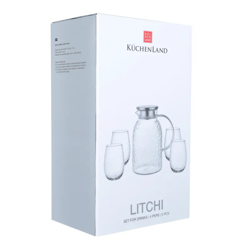 Сусын жинағы, 4 тұлға, 5 зат, пайдаланылған шыны/болат, Litchi, image-4