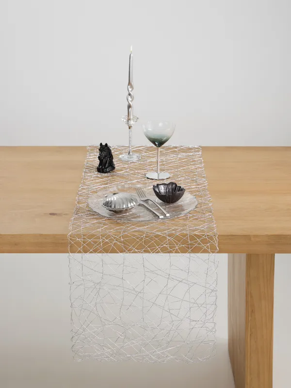 Үстел төсеніші, 40х160 см, целлюлоза/ПЭТ, күміс, Өрмекші торы, Azhur Grid, image-1