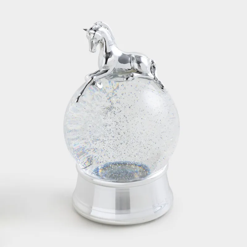 Қар шамы, 21 см, жарықтандырылған, пластик, күміс, Шар үстіндегі жылқы, Silver style