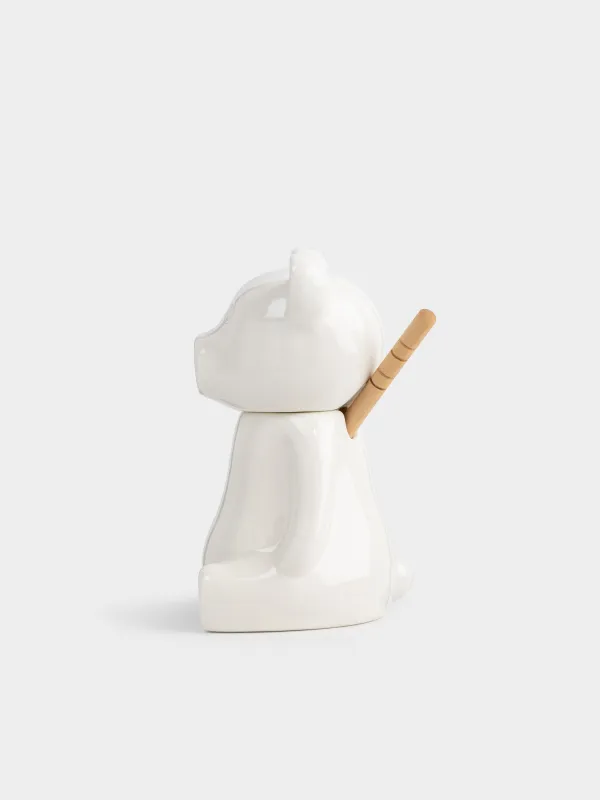 Балға арналған құты, 250 мл, қасығы бар, фарфор P/бамбук, Аю, Speckled black, image-1