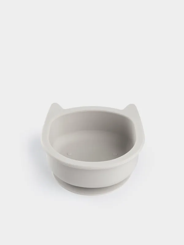 Сорпа тәрелкесі, балаларға арналған, 13х5 см, сорғышы бар, силикон, сұр, Мысық, Kiddy, image-2