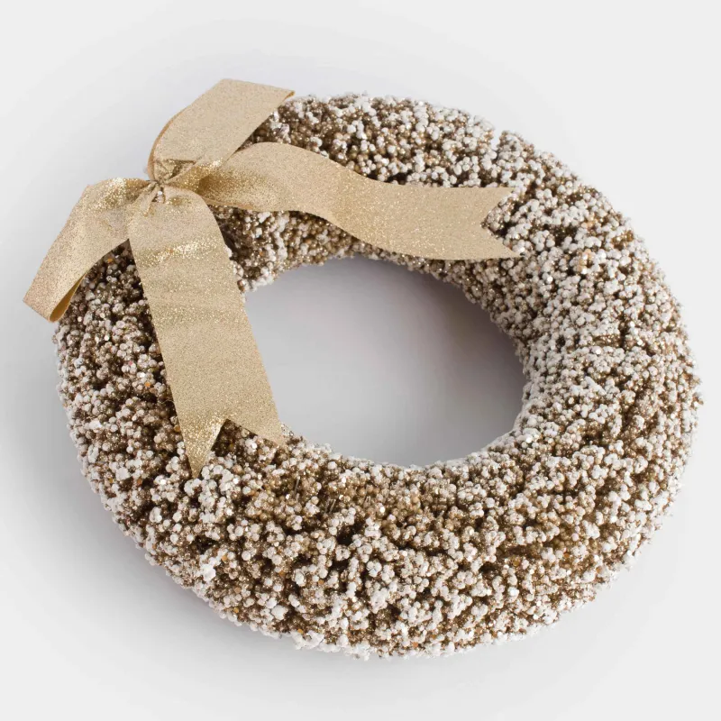 Сәндік гүл шоғы, 30 см, пластик/металл, шампан, Бұтақтардағы аяз, Frosty sparks, image-1