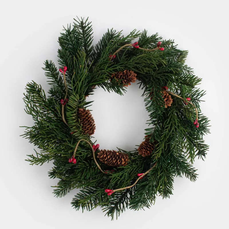 Сәндік гүл шоғы, 10/22 см, ағаш/пенопласт, қылқан жапырақты хош иіс, Жидектер мен шырша бүршіктері, Bordo berry