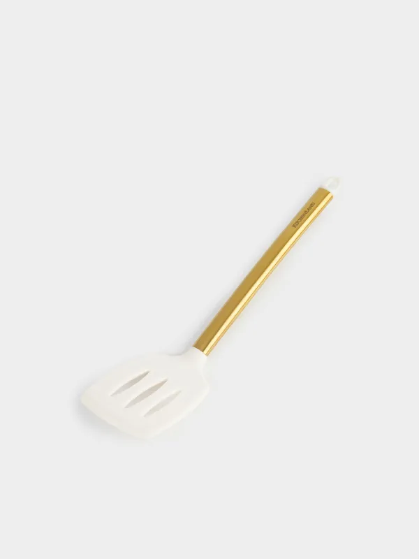 Лопатка, 35 см, с прорезями, силикон/сталь, молочная, Bello gold, image-2