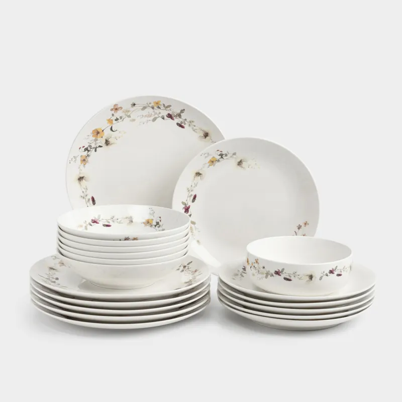 Ас сервизі, 6 адам, 19 зат, фарфор N, ақ, Сары гүлдер, Floweri