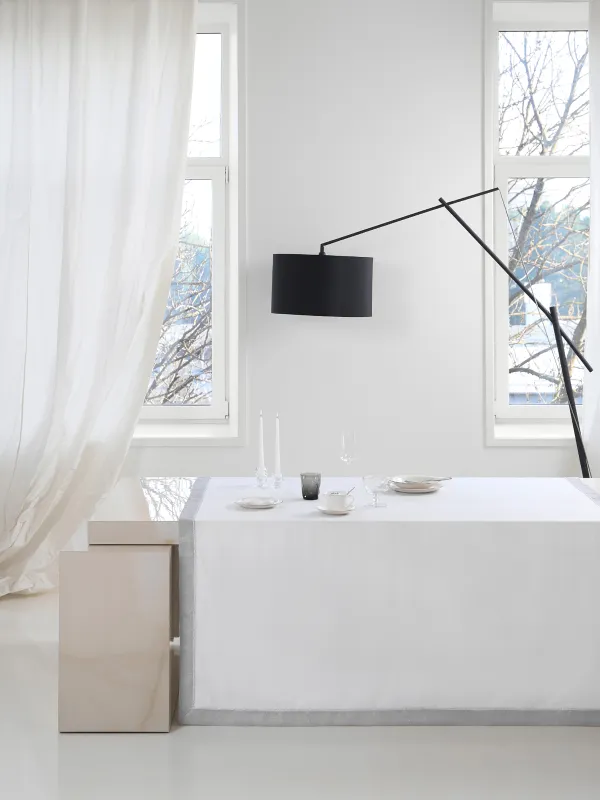 Скатерть, 160х160 см, с люрексом, полиэстер, бело-серая, Milky way, image-4