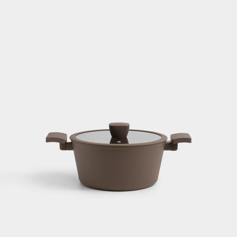Кастрюля, 24 см, 4,2 л, с крышкой, с покрытием, алюминий, коричневая, Brown rock