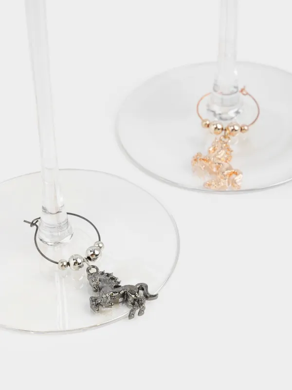 Пробка для винной бутылки с подвесками, 5 пр, металл/бусины, Конь, Horse silver, image-5