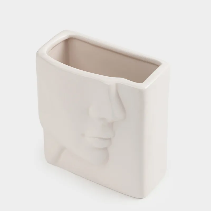 Косметикалық щеткаларға арналған тұғыр, 13 см, керамика, сүт түстес, Бет фрагменті, Face, image-2