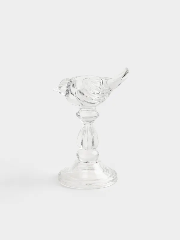 Шам ұстағыш, 19 см, шай/жіңішке шамға арналған, аяқты, шыны Р, Құс, Құстар, image-0