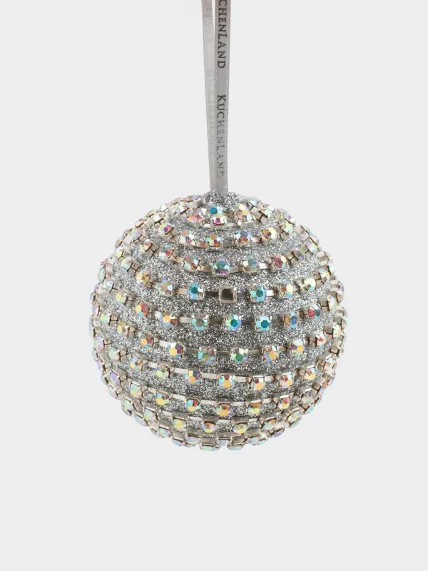 Шырша ойыншығы, 8 см, пластик, күміс, Страздары бар шар, Ball sparkle, image-0