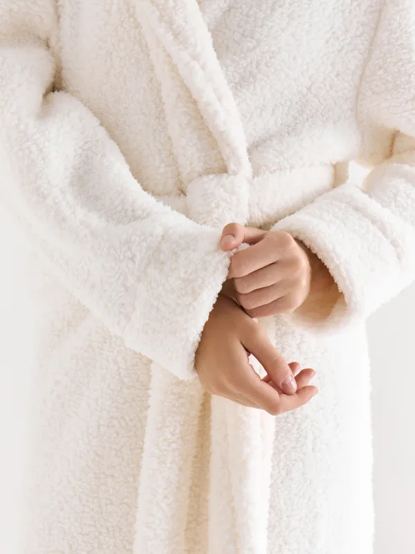 Әйелдер халаты, үйге арналған, ө. S, ұзын жеңді, шерпа, сүт түсті, Lola, image-3