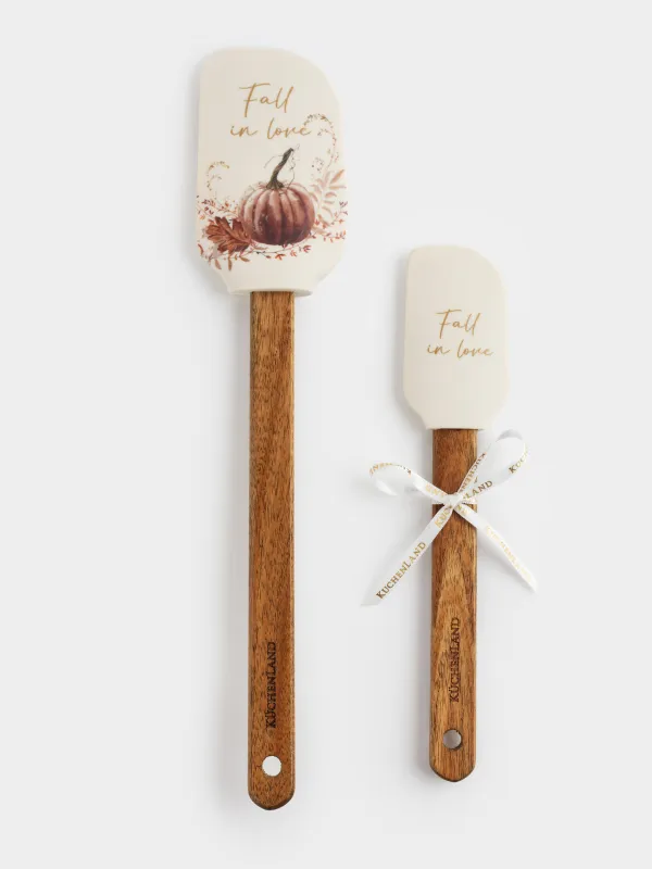 Лопатка-шпатель, 2 шт, силикон/дерево, молочная, Тыква и листья, Forest symphony, image-0