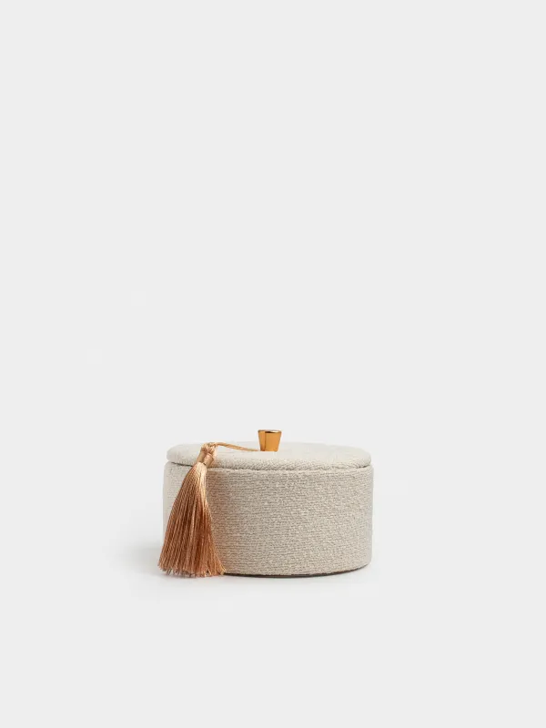 Шкатулка для украшений, 13 см, с кисточкой, букле/картон, бежевая, Boucle, image-0