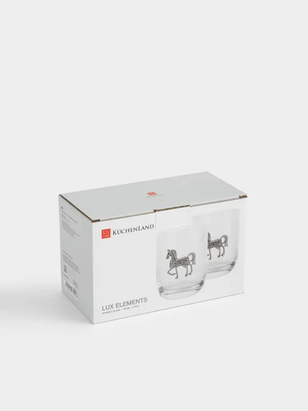 Виски стақаны, 10 см, 340 мл, 2 дана, шыны/металл, Күміс жылқы, Lux elements, image-5