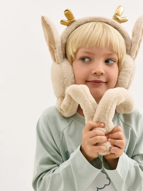 Наушники меховые, 13х20 см, с поднимающимися ушками, искусственный мех, бежевые, Rabbit, image-0