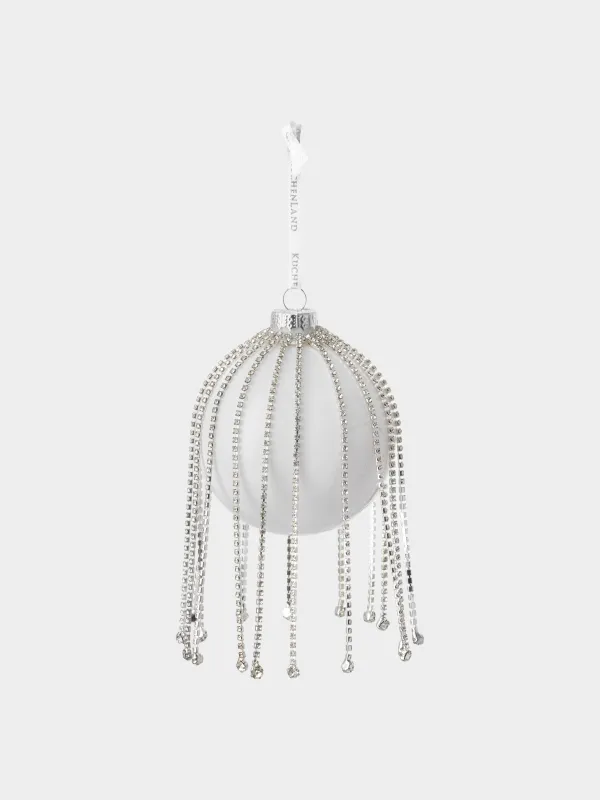 Игрушка елочная, 8 см, стекло, со стразами, белая, Шар с кристаллами, Ball crystal, image-1