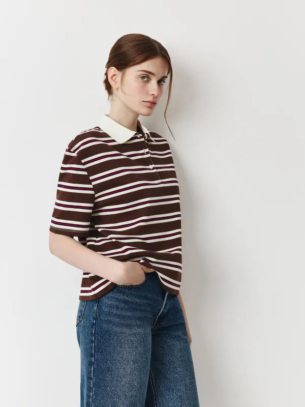 Әйелдерге арналған поло, өлшемі L, мақта/полиэстер, қоңыр, Жолақ, Kiami, image-4