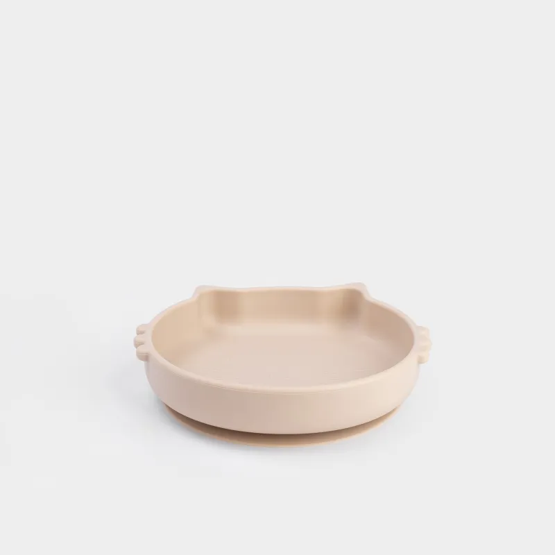 Тарелка детская, 16х15 см, на присоске, силикон, бежевая, Котик, Kiddy