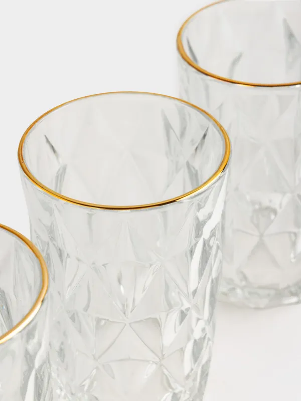 Стақан, 13 см, 340 мл, 6 дана, шыны Р, алтын жиегі бар, Rhomb gold, image-3