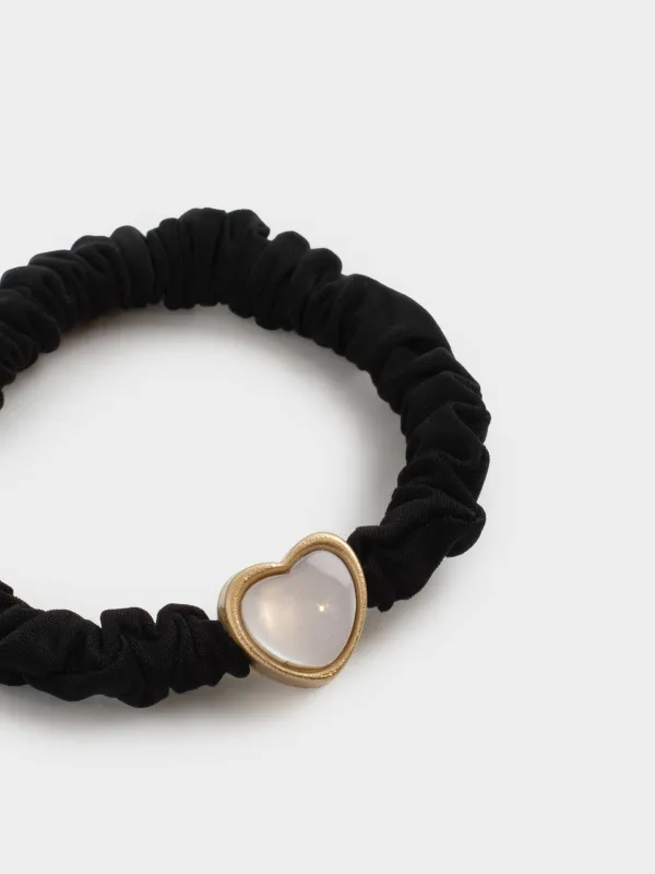 Шаш резеңкесі, 6 см, сәтен/пластик, қара, Жүрек, Silk, image-2