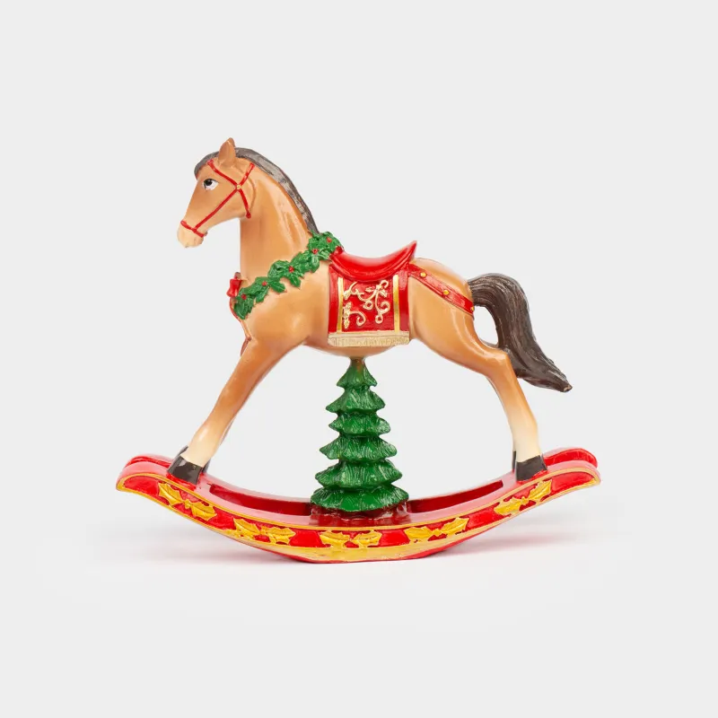 Мүсінше, 15 см, полирезин, қоңыр, Тербелетін ат, Horse christmas