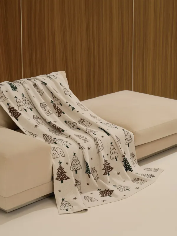 Плед, 130х170 см, полиэстер/хлопок, молочно-зеленый, Елки и дома, Tree, image-4