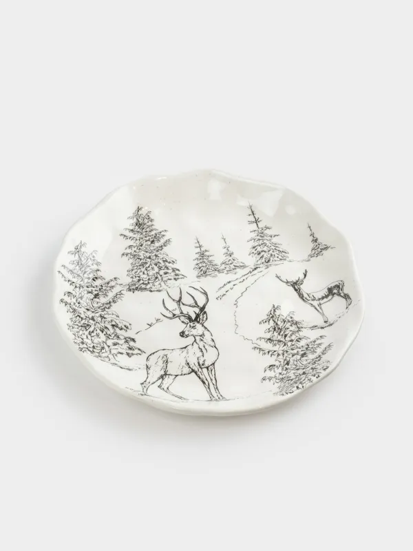 Тіскебасар тәрелкесі, 23 см, керамика, ақ, Ормандағы бұғы, Crumple print, image-1