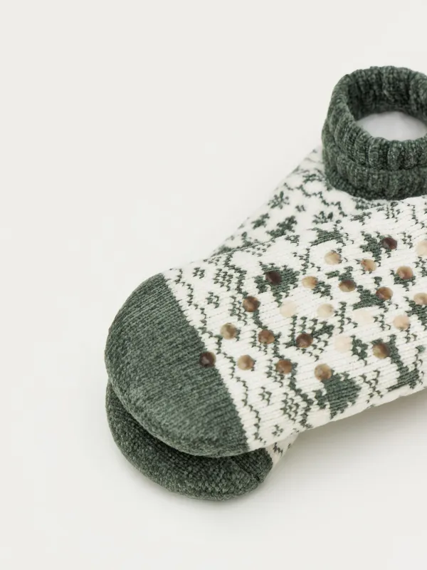 Әйелдер шұлықтары, үйге арналған, өлшемі 36-38, шенилл/шерпа, ақ және жасыл, Қысқы өрнек, Hot winter, image-2