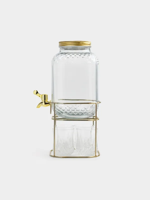 Набор для напитков, 4 перс, 5 пр, диспенсер на подставке, золотистый, стекло/металл, Regale, image-5