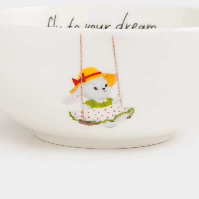 Балаларға арналған сорпа тәрелкесі, 13х6 см, фарфор N, ақ, Әткеншектегі қоян, Ideas life, image-5