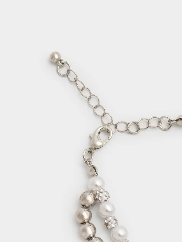 Набор браслетов, 16 см, 2 шт, детский, металл/пластик, серебристый, Бусины, Pearl, image-2