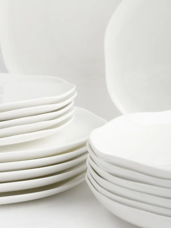 Сервиз обеденный, 6 перс, 18 пр, фарфор F, белый, Изгибы, Galeon, image-1