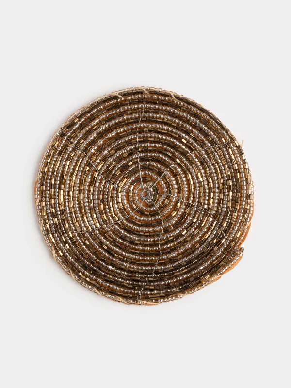 Подставка под кружку, 10 см, 2 шт, круглая, бисер, золотистая, Shiny beads, image-1