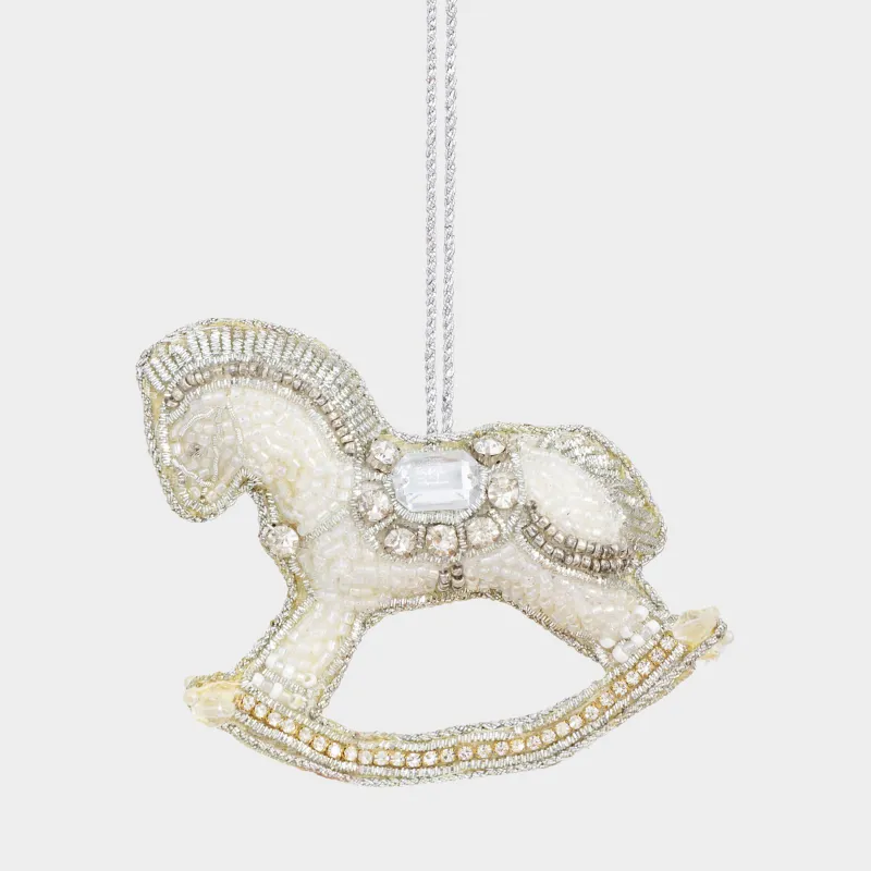 Игрушка елочная, 10 см, бисер/полифилл, серебристая, Лошадка, Beads figure