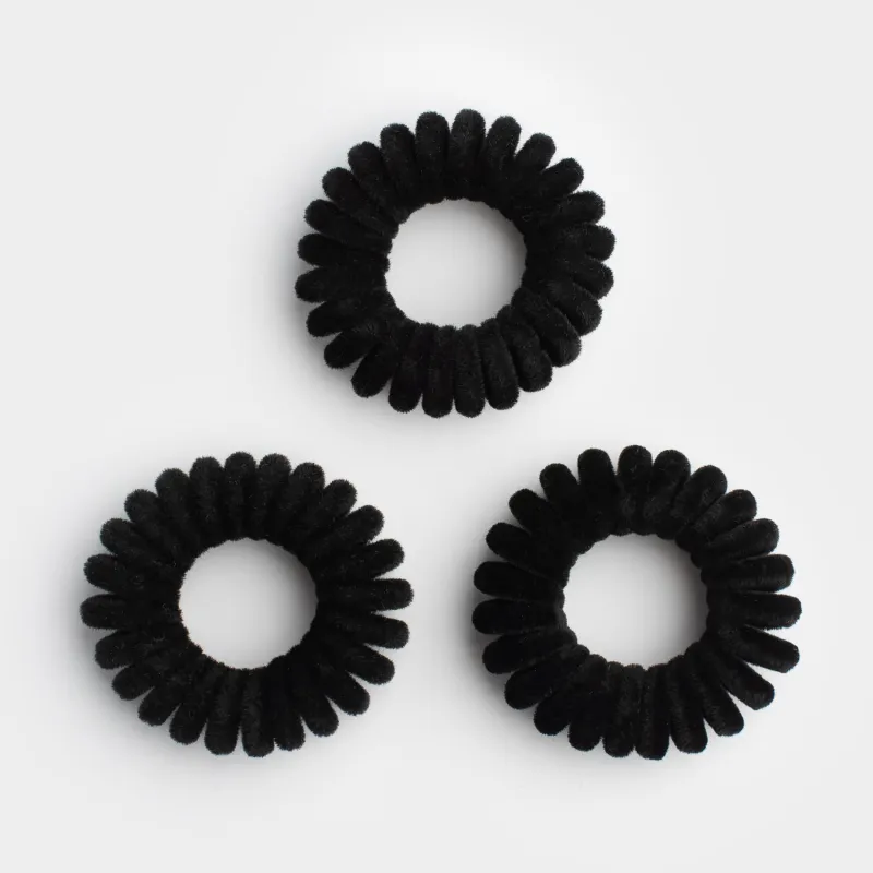 Резинка для волос, 4 см, 3 шт, полиэстер/ТПУ, черная, Спираль, Helix