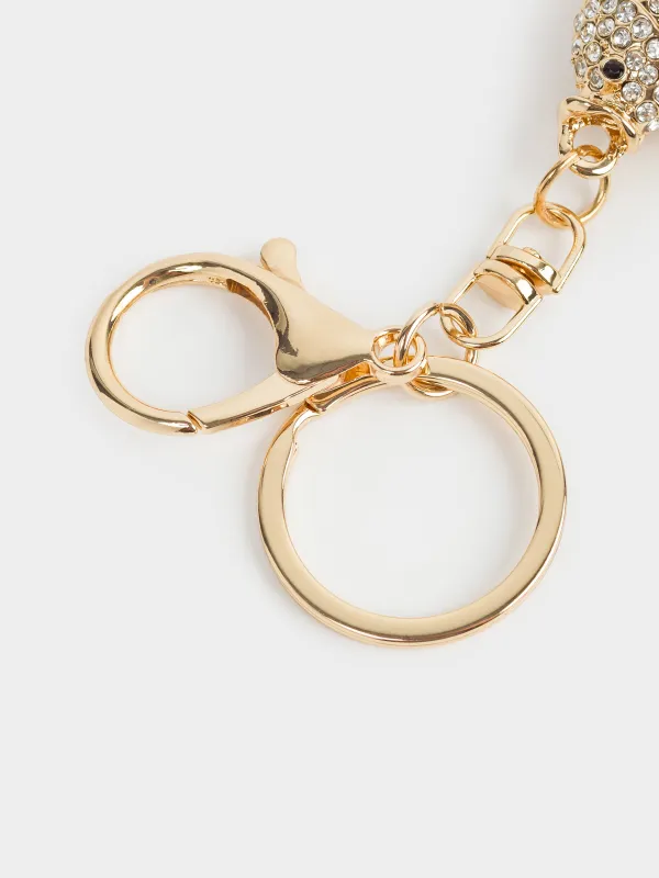 Салпыншақ, 12 см, металл/страздар, алтын, Балық, Keychain crystal, image-2