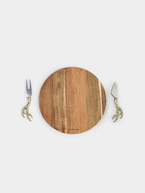 Ірімшікке арналған жиынтық, 3 зат, тақта-ыдыс, ағаш/металл, Бұғы, Noble tree, image-2