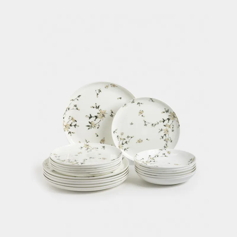 Ас сервизі, 6 адам, 18 зат, фарфор F, ақ, Гүлдер, Florin