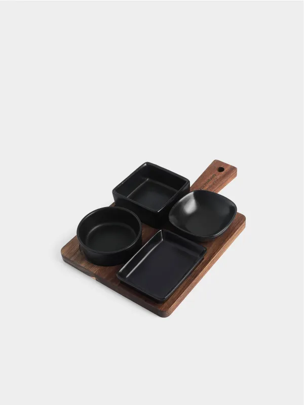 Тіскебасар жинағы, 4 зат, стендте, керамика / ағаш, қара, пішін геометриясы, Black style, image-2