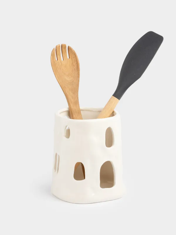 Подставка для кухонных принадлежностей, 14 см, керамика, молочная, Дом, Snow sparks, image-2