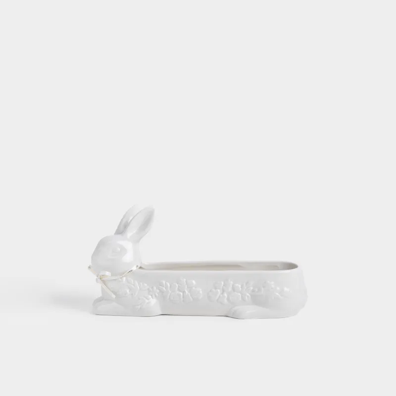 Кәмпит ыдысы, 30х14 см, керамика, сүт түстес, Гүлдері бар қоян, Rabbit pattern