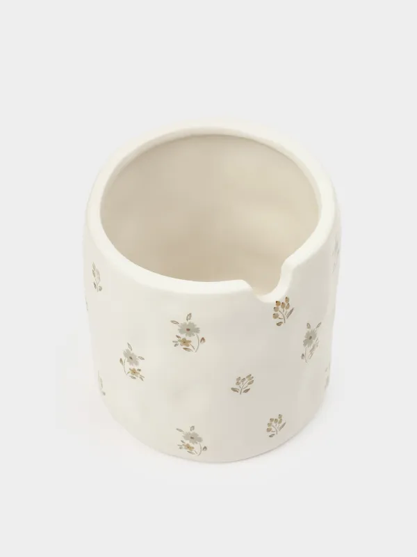 Қант ыдысы, 11 см, 370 мл, қасықпен, керамика / ағаш, сүт түстес, ескірген гүлдер, la flore, image-2