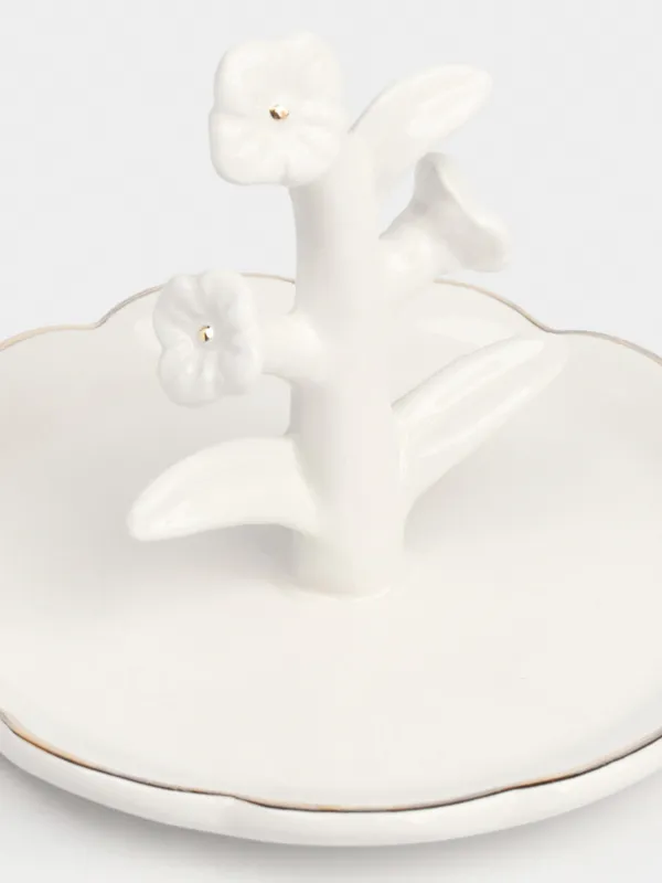 Зергерлік бұйымдарға арналған ұстағыш, 13х10 см, керамика, сүт және алтын түстес, Гүлдер, Bloome, image-3