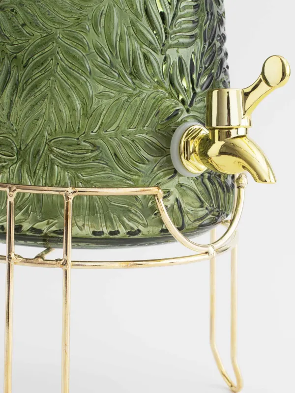 Диспенсер для напитков, 3,5 л, на подставке, стекло Р/металл, темно-зеленый, Листья, Tropical leaves, image-3