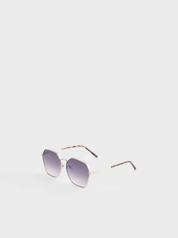 Күннен қорғайтын көзілдірік, металл/акрил, алтыбұрышты, сұр, Geometric, image-1