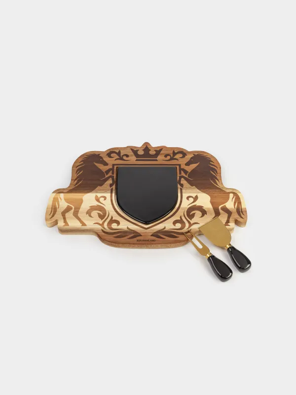 Набор для сыра, 4 пр, доска-блюдо, сталь/керамика/дерево, Кони и герб, Noble tree, image-1