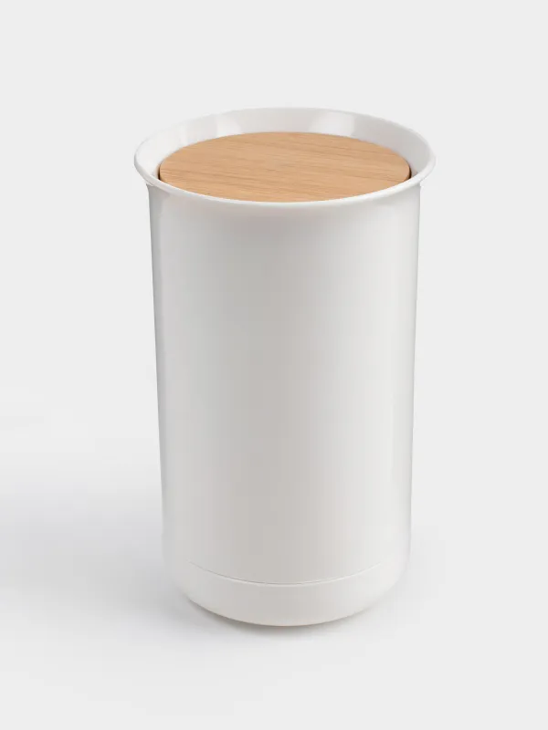 Мақта тампонының контейнері, 12 см, пластик/резеңке ағаш, ақ, White style, image-1