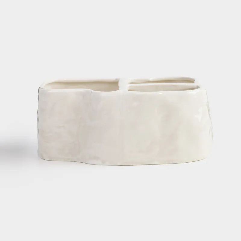 Органайзер для косметики, 18х14 см, 3 отд, фарфор P, серо-бежевый, Мятый эффект, Crumple bath, image-0