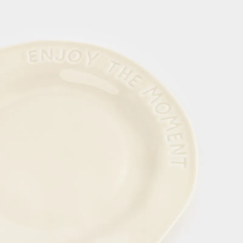 Түскі ас тәрелкесі, 27 см, фарфорP, сүт түстес, Enjoy the moment, Crumple words, image-3